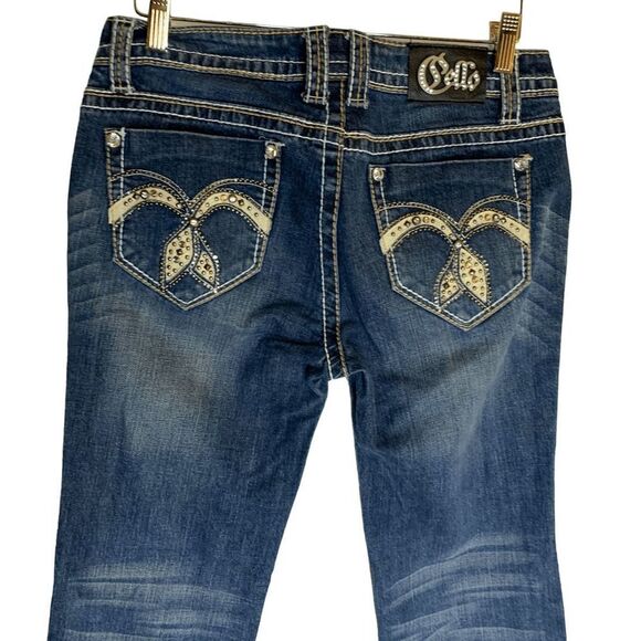 Pello Juniors size 7 Blue Stretch mid-rise bootcut embellished  denim blue jeans - Picture 7 of 9